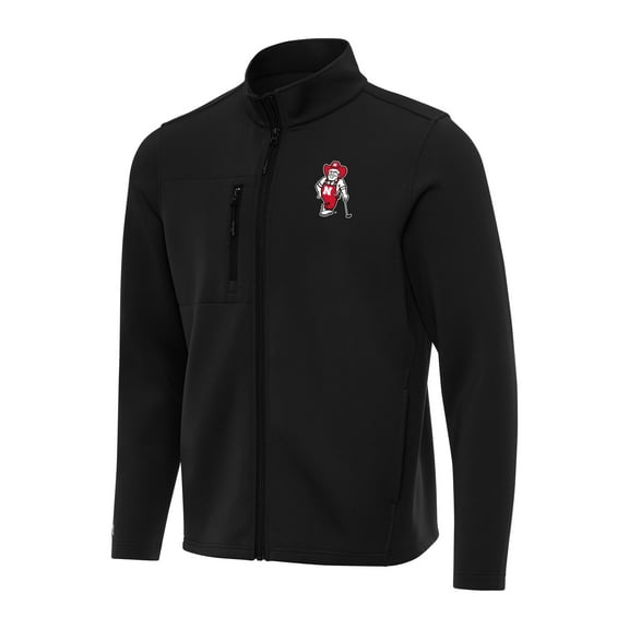 Men's Antigua Black Nebraska Huskers Objection Double-Peached Full-Zip Jacket