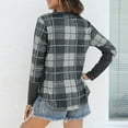 thumbnail image 4 of Top de mujer con cuello redondo, blusa holgada de manga larga con retales a cuadros, blusa para mujer con bolsillo en el pecho, gris XL, 4 of 6