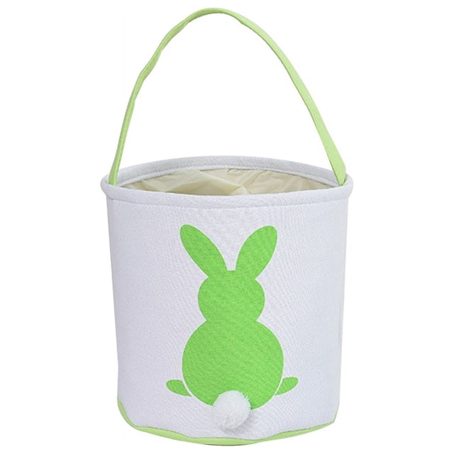 Cestas de conejito de Pascua, lindas bolsas de lona de algodón personalizadas, cestas para regalo de Pascua, color verde y blanco