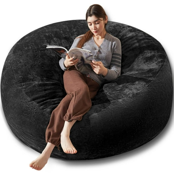 Bean Bag Chair 6FT,  Large Memory Foam Filled Chair for Adults and Teens, Soft Sofa with Removable Flannel Cover, Round Couch for Living Room Bedroom College Dorm
