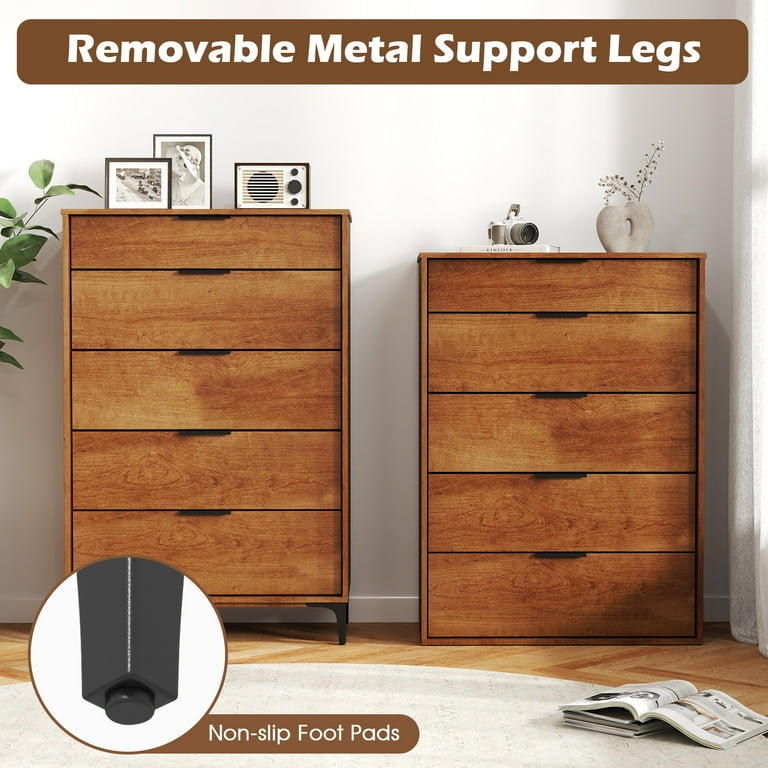 Gymax 2PCS 5-Drawer Dresser w/ Interlock System Metal Support Legs