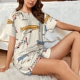 thumbnail image 4 of Uemuo Striped Vintage Planes Pattern Women's Short-Sleeved Pajama, Button-Front Loungewear, 2-Piece Summer Sleepwear, Elastic Drawstring Shorts-XX-Large, 4 of 7