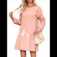 thumbnail image 1 of Vestido Estilo Sudadera de Larga para Mujer, Otoño 2025, Cuello Redondo, Punto Acanalado, Patchwork, Minivestidos Informales. Rosa XXL, 1 of 10