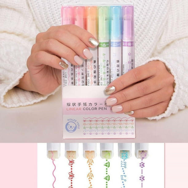Highlighter Pen Set Border Pen 6 Colours Highlighter Set With Different Shapes Highlighters Markers Coloured Pens 5ml