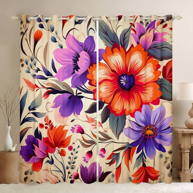 YST Rideaux Occultants Floraux Chic 84x90 Rideaux Fleurs Rouges Violettes Filles Femmes Rideaux & Draperies, Thème Botanique Rideaux Occultants Vintage Fleurs Draperies de Fenêtre Décoration de Chambre