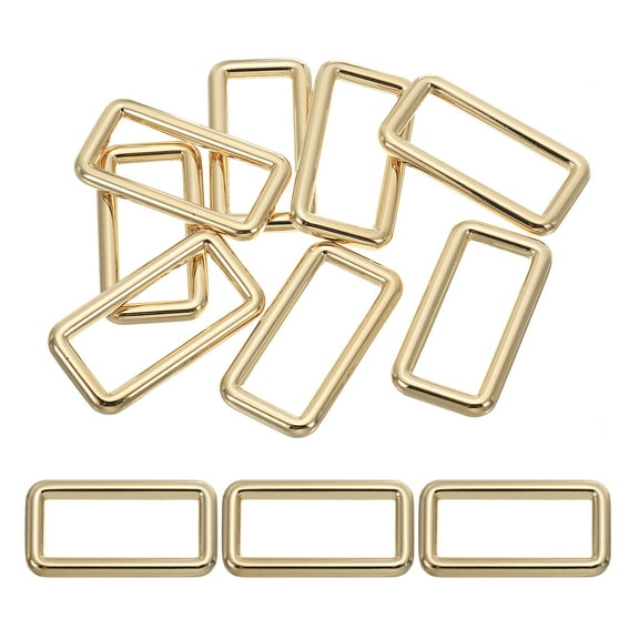 Uxcell lat Metal Rectangle Rings 1-1/2" / 38mm, 8 Pcs Square Loop Webbing Belt Buckle for Strap Keeper Light Golden