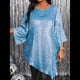 thumbnail image 5 of Blusa Holgada con Cuello Redondo y Mangas de Puntos, Dobladillo Irregular, Talla Grande 2025 para Mujer Azul XXXL, 5 of 8