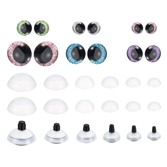 Unique Bargains 14-30mm Flash Safety Eyes, 56 Pcs Doll Eyes Realistic Colorful Crocheting Eyes, Pink/Blue/Purple/Green/Silver