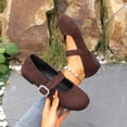 thumbnail image 2 of Brown Velvet Mary Jane Flats for Women, Adjustable Buckle Comfort Round Toe Casual & Work Shoes,Size 9, 2 of 9