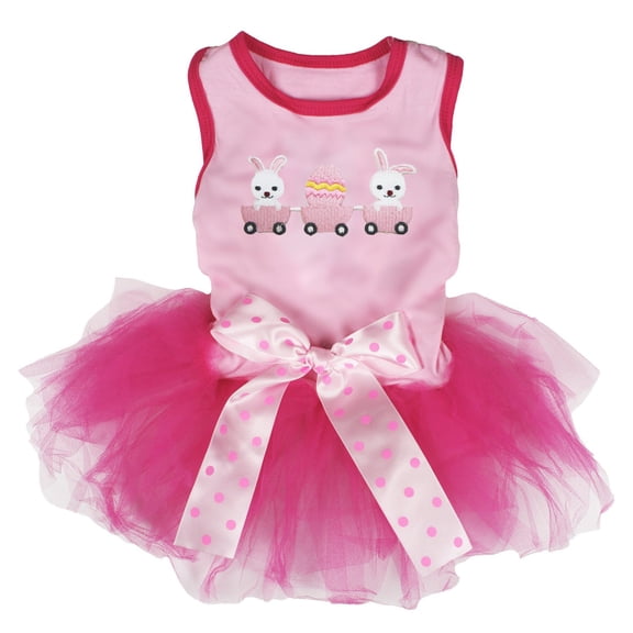 Petitebelle Bunny Egg Train Puppy Dog Dress(Pink/Hot Pink, Small)