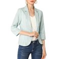 thumbnail image 2 of MODA NOVA Juniors Striped 3/4 Sleeves Open Front Blazer Green XL, 2 of 5