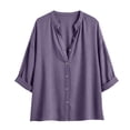 thumbnail image 7 of Only Moment Womens Tops 3/4 Sleeve V Neck Linen Dressy Casual Trendy Tee Spring Fall Summer Fashion Work Clothes Light Violet,L, 7 of 7