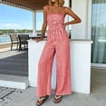 thumbnail image 5 of Jumpsuits for Women Casual Summer Cruise Spring Fashion Smocked Wide Leg Gingham Rompers with Pockets Red, 5 of 8