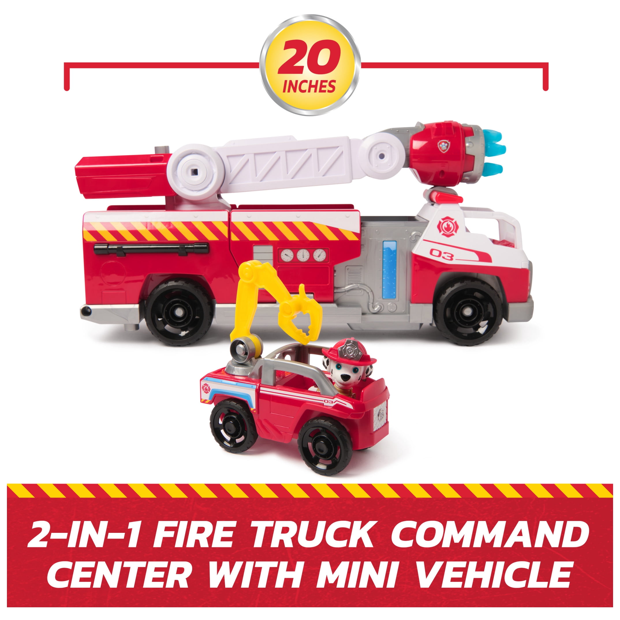 PAW Patrol Fire Rescue: Rapid Reload Fire Truck with Marshall, Projectile Launcher, Mini Vehicle & Sound Fx, for Kids 3+