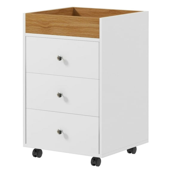 Rolling File Cabinet on Wheels, Mobile Home Office Storage Cabinet with 3 Drawer & Top Tray, Space Saving Printer Stand, White