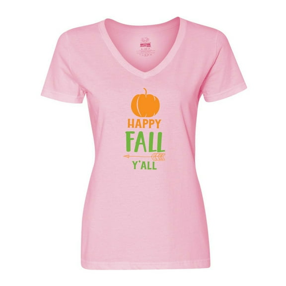 Inktastic Happy Fall Y'all, Pumpkin, Arrow, Fall, Autumn Women's V-Neck T-Shirt