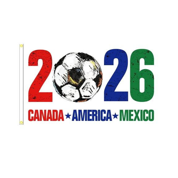 Decorr World Soccer Fan Flag, 5×3 FT Football Fan Cheering Banner US-Canada-Mexico Themed Soccer Banner with Brass Grommets, Durable Polyester Flag for Stadium, Watch Party & Outdoor Decor