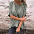 thumbnail image 4 of Women's T-Shirts Women Solid Color Round Neck Medium Long Sleeve Loose Shirt Blouse for Casual Wear and Everyday Comfort, 4 of 6