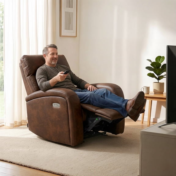 MCombo Zero Wall Hugger Power Recliner Chair for Small Space, Living Room, RV, Dark Brown