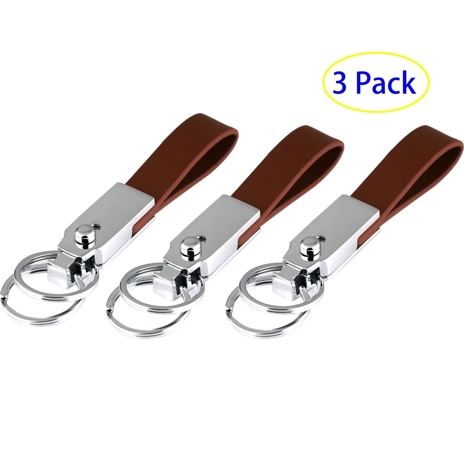 3 Pack Detachable Keychain Through Waist Belt 2 Loops Leather