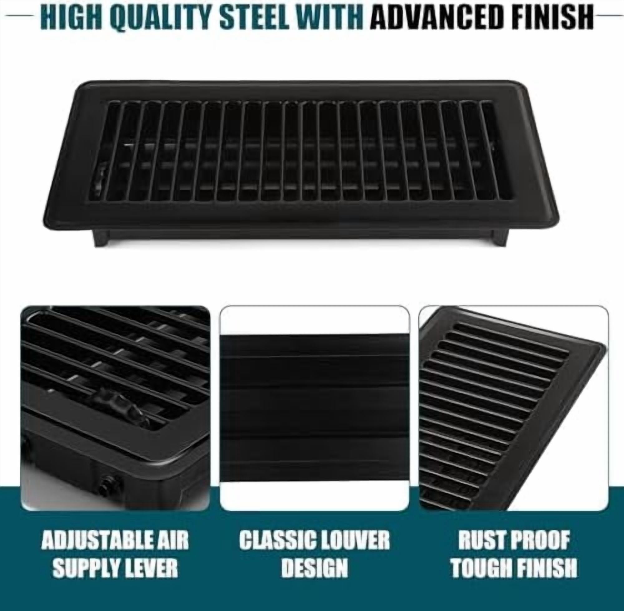 Floor Register 4x10, 6 Pack Black Floor Vent Covers, Heavy Duty Steel Walkable Floor Vents,Vent Covers for Home Floor