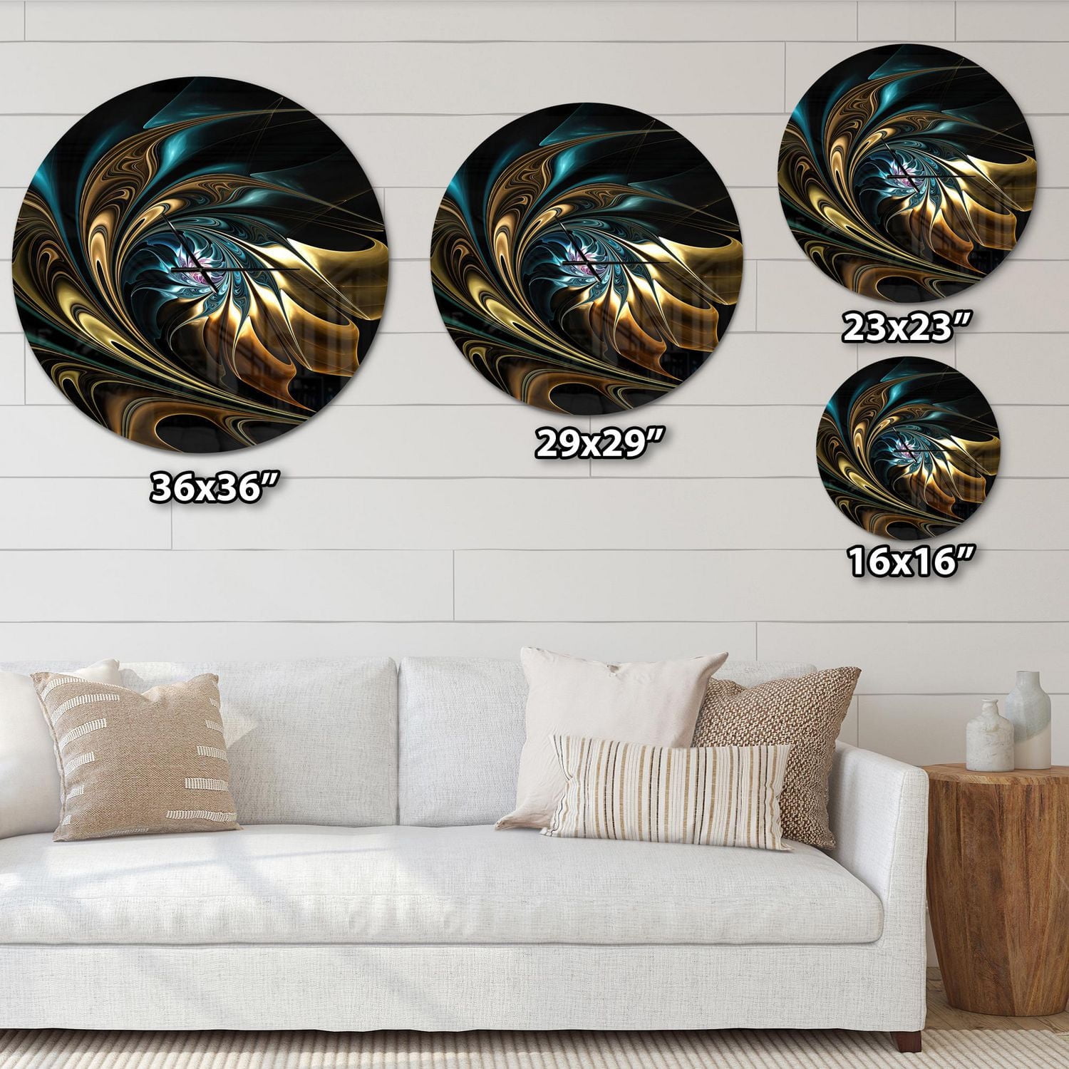 Designart Fleur fractale bleu marron en noir horloge murale
