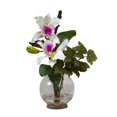 thumbnail image 3 of Nearly Natural 1275-WH Mini Cattleya with Fluted Vase Silk Flower Arrangement, White, 3 of 3