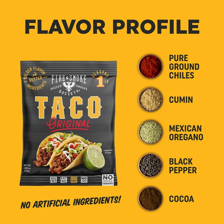 Fire & Smoke Society Taco Seasoning Mix | .85 oz (12-Pack) | Mexican Seasoning
