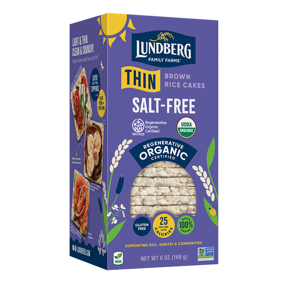 Pack of 6, Lundberg Organic Salt-Free Thin Brown Rice Cakes, 6 oz