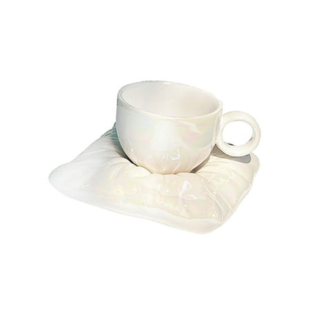 

Ceramic Coffee Mug Espresso Latte Mug with Saucer Set Unique Cappuccino Mugs Porcelain Milk Tea Cup for Home Desktop Juice Decoration Kitchen White