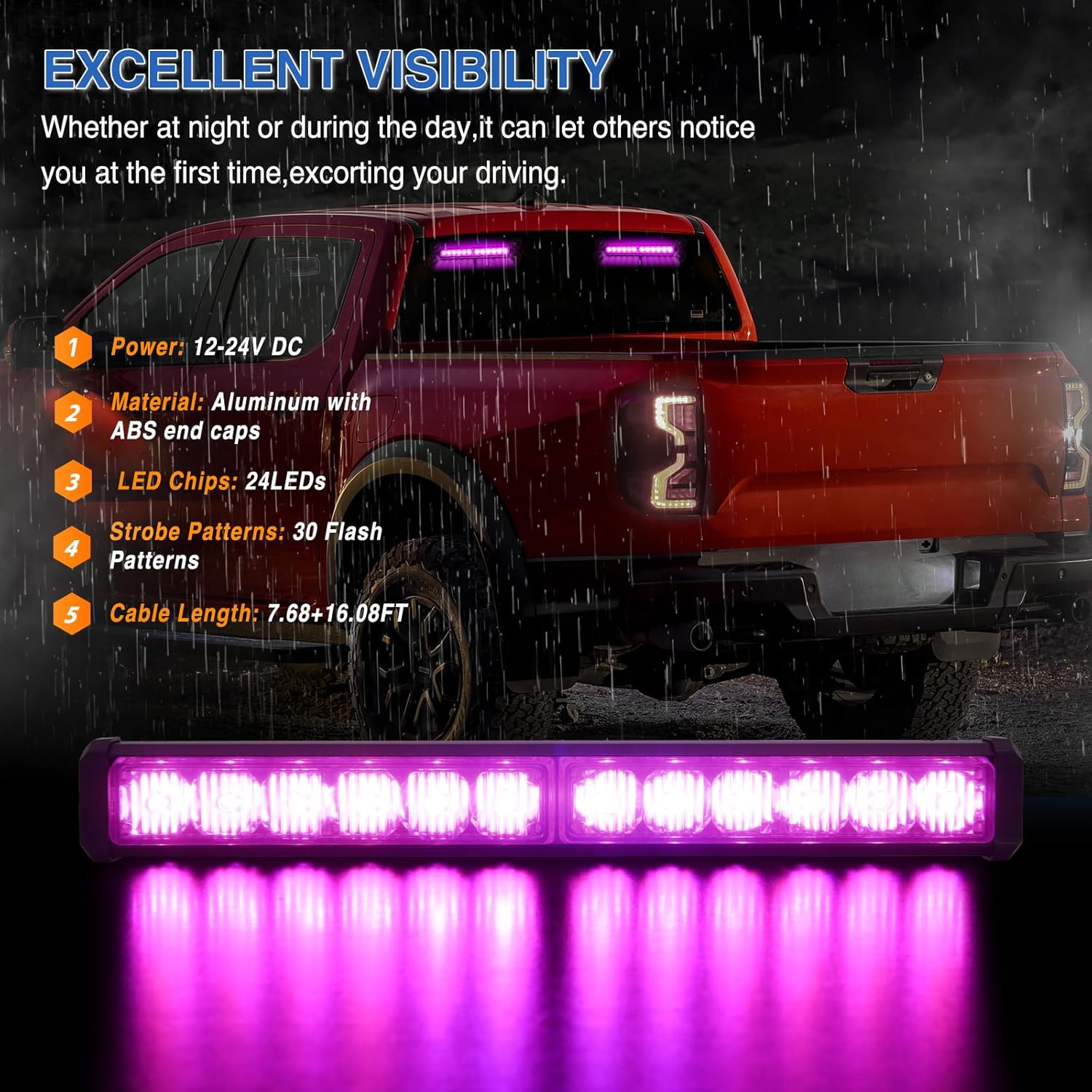 Nilight 24LED Emergency Strobe Traffic Advisor Light Bar 2 in 1 Purple Dash Warning Safety Flashing Lights Front/Rear Windshield Construction Lights for Trucks Cars