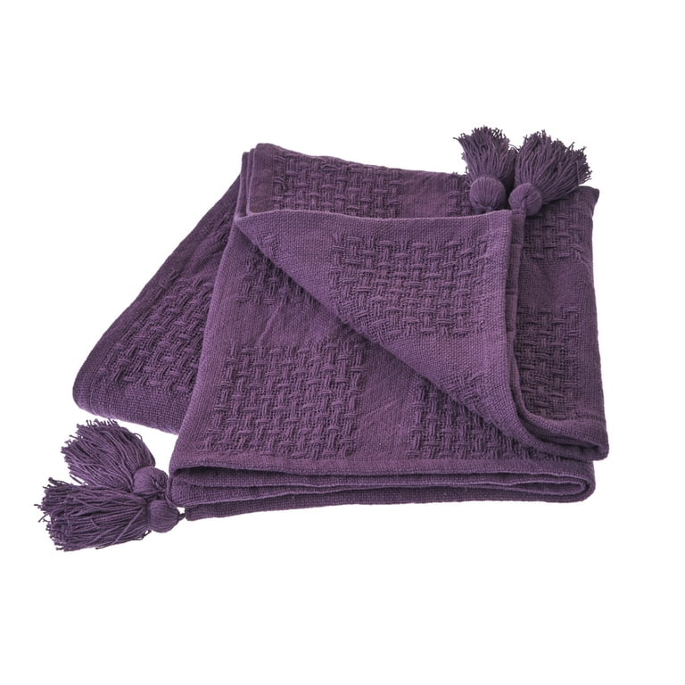 Ox Bay Barbery Winter Bloom Cotton Tassel Checks Throw Blanket Purple 50