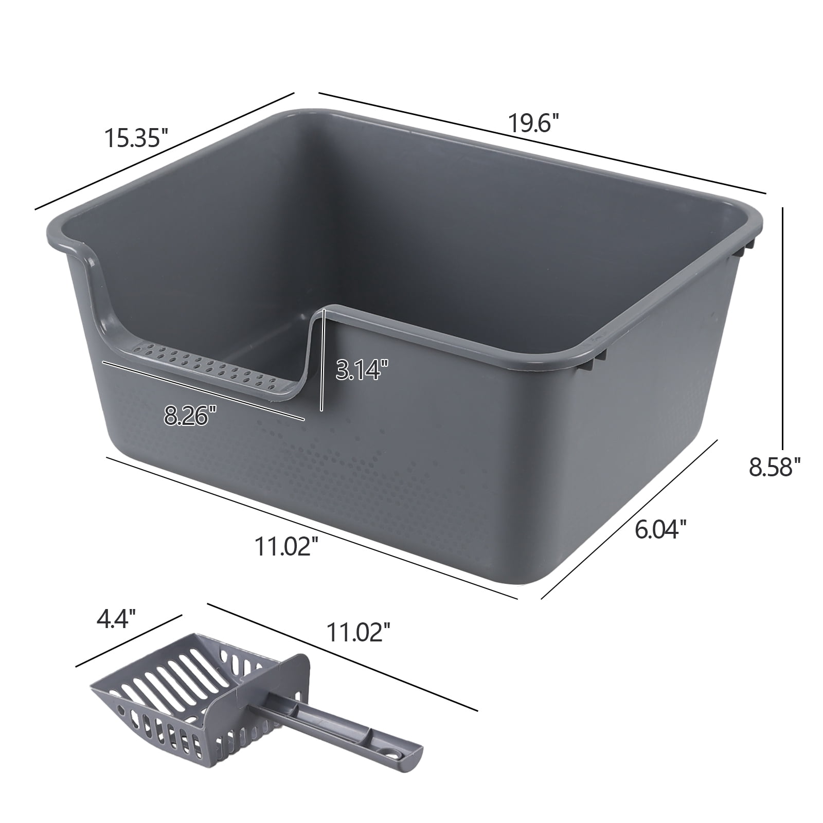 Afromy 4-Pack Plastic High Wall Cat Litter Box with Scoop, Open Air Kitty Litter Pan,  Gray