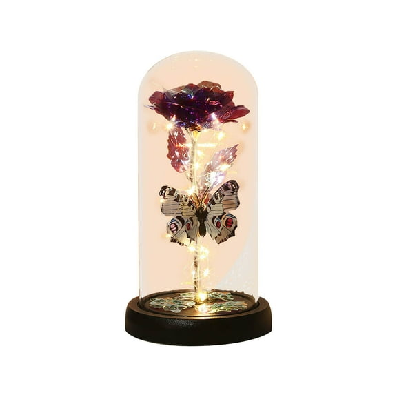 HCTSHG Valentine's Day Rose Gifts for Mom, Galaxy Butterfly Rose in Glass Dome Light up Artificial Flower Rose Birthday Gift for Women, Eternal Glass Rose Gift for Her Anniversary Wedding