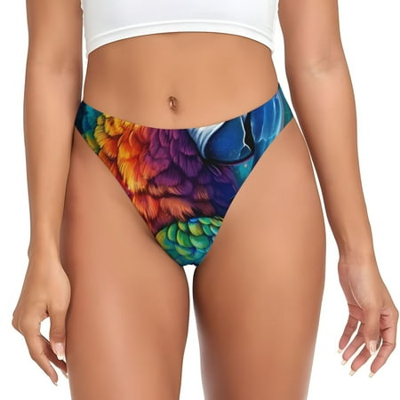 Qokaie Colorful Parrot Jungle Dream Printed Women s Cotton Thong Underwear  Sexy Breathable Panties G-string-Large