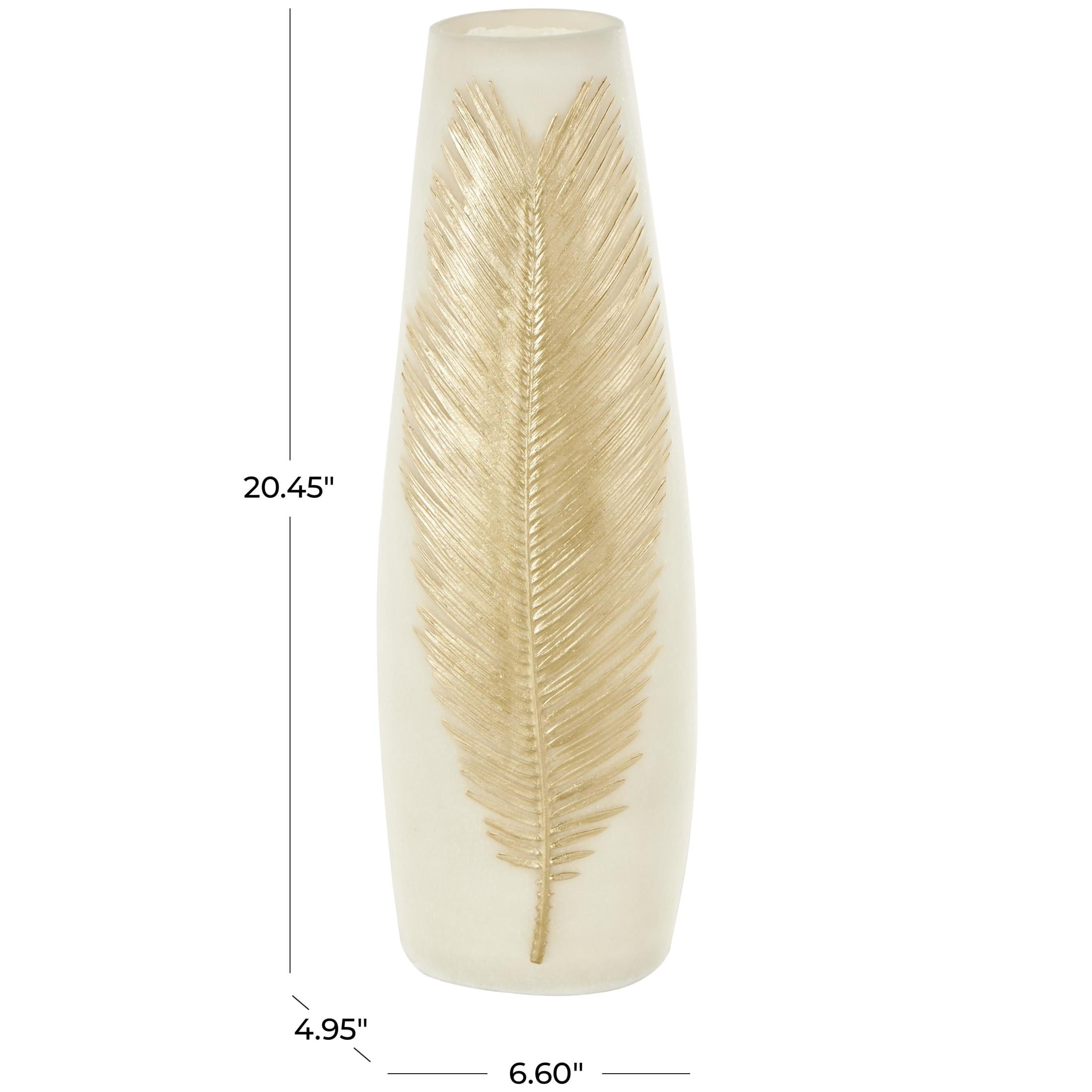 DecMode 20" Leaf Cream Polystone Vase with Gold Leaf Relief
