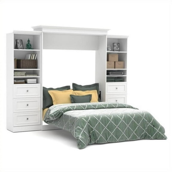 Atlin Designs Wood Queen Murphy Bed and 2 Organizers with Drawers in White