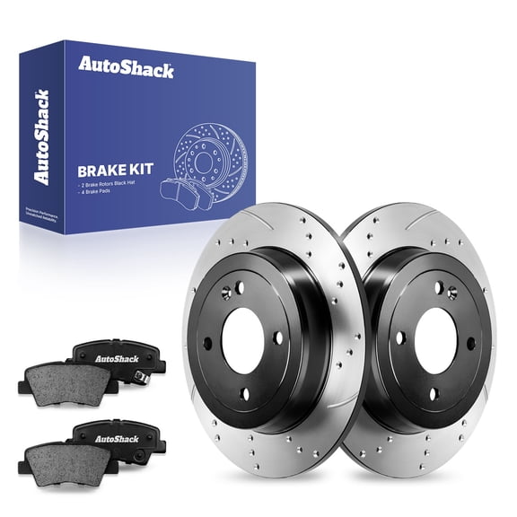 AutoShack 10.31" (262 mm) Rear Solid Drilled & Slotted Brake Rotors E-Coated   Ceramic Brake Pads | Replacement for 2012-2017 Hyundai Accent 2012-2017 Kia Rio | 6-PC Brake Kit | ShadowGuard