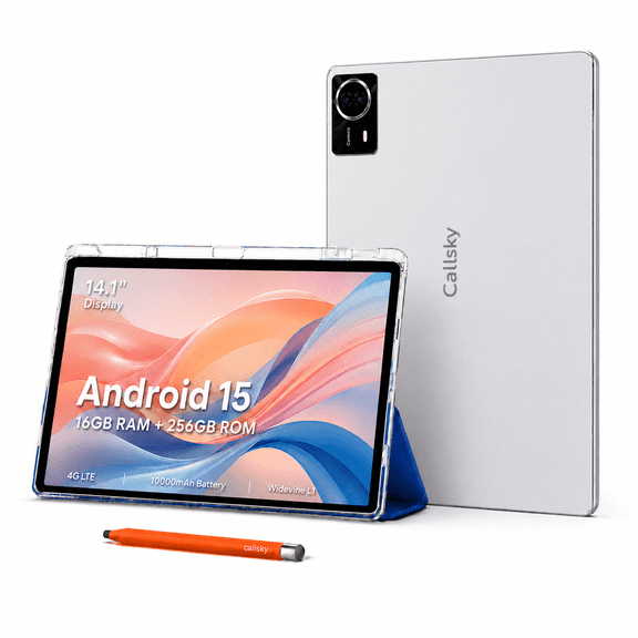 Callsky 14.1" Tablet, Android 15, LTE, 16GB RAM, 256GB, FHD , Leather Case & Stylus