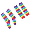 thumbnail image 2 of Juego de 2 calcetines de guantes con tiras de arcoíris, calcetines cálidos para piernas, guantes, coloridos, hasta el muslo, para mujeres, niñas, disfraces (guantes y calcetines, boca roja), 2 of 5