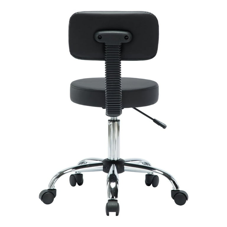 Mara Height Adjustable Drafting Stool with Wheels and Backrest Space Saving Rolling Stool with Backrest Faux Leather Drafting Stool Swivel Stool