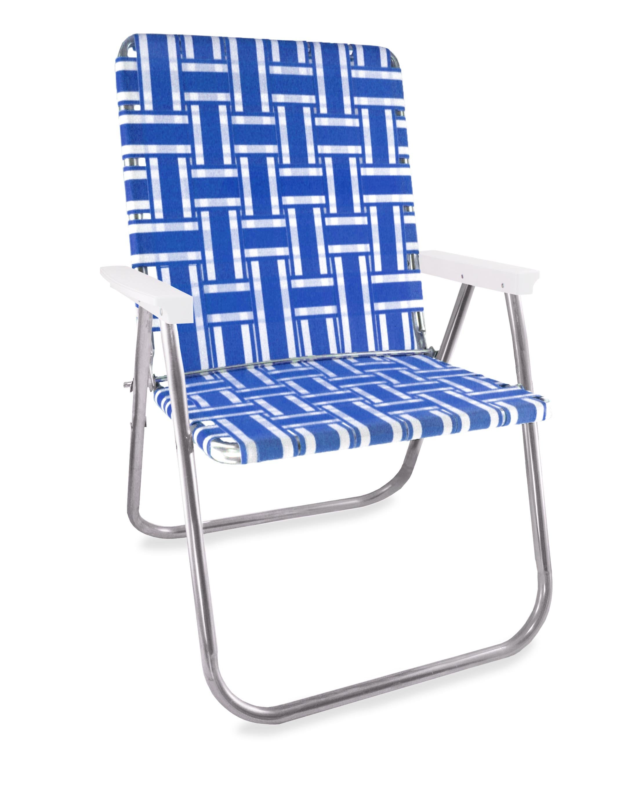 Lawn Chair USA Webbing Chair (Magnum, Blue and White with White Arms