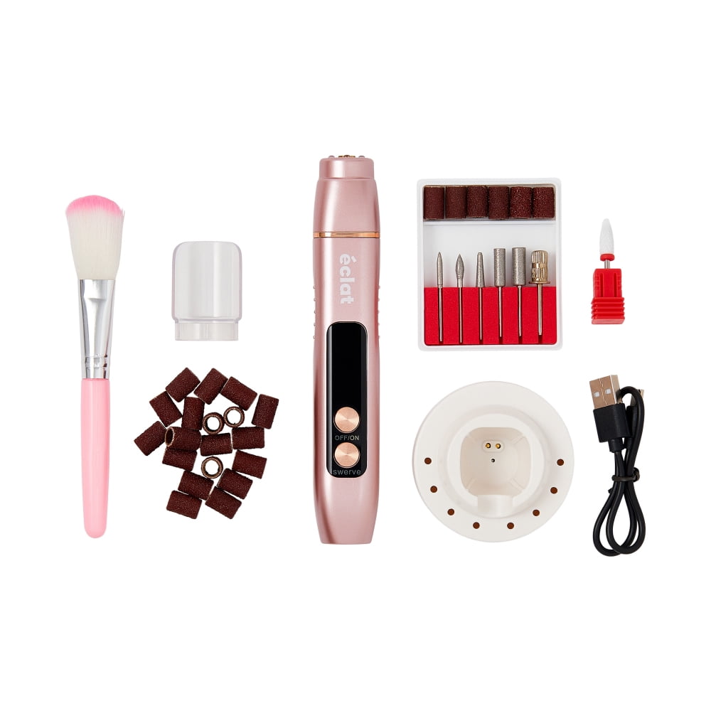 Éclat Cordless Nail Drill Electric File, Professional Efile for Acrylic, Gel, Dip Powder, Portable & Rechargeable Manicure Pedicure Set with LED Light, 7 Drill Bits, Sanding Bands, Brush (Rose Gold)