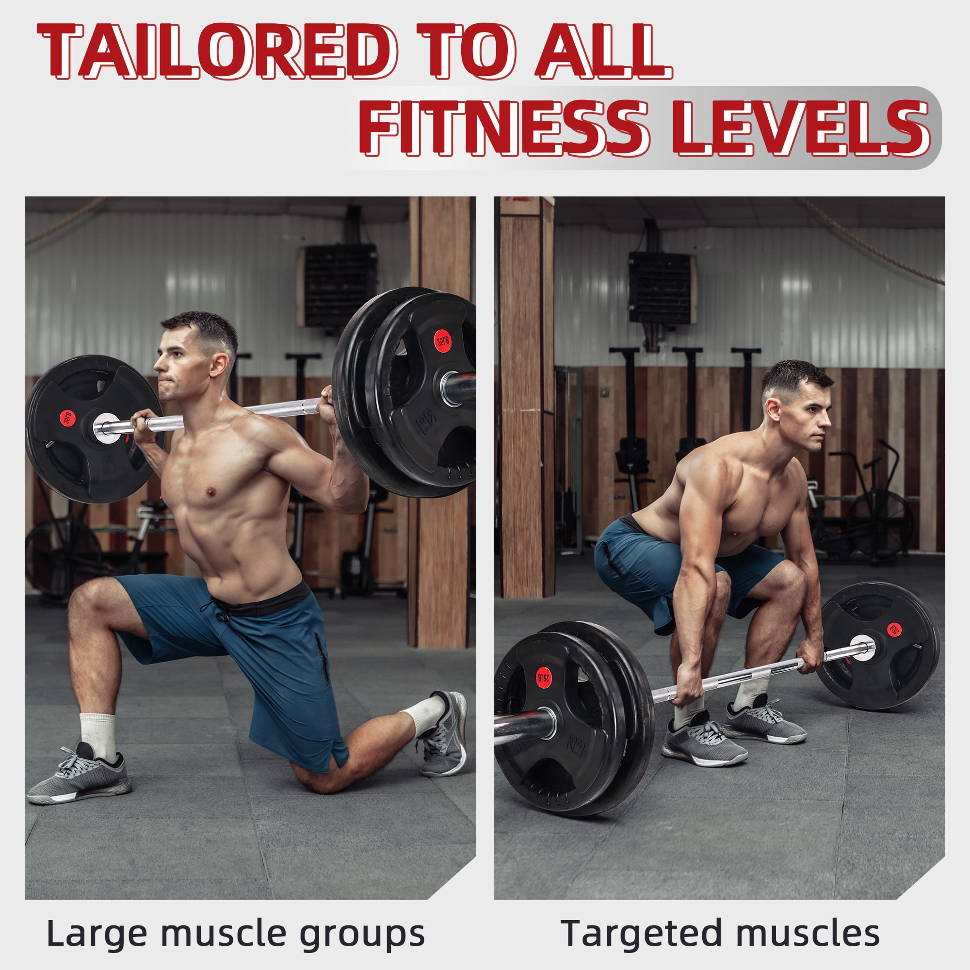 Sprint Demon 2" Rubber Olympic Grip Weight Plates Set, Including 5FT Standard Barbell with Locks, 85lbs Weight Plates Set(2x 2.5lb, 2x 5lb, 2x 10lb, 2x 25lb), Rubber Grip Weight Plate