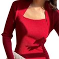 thumbnail image 4 of Vestido ajustado Vintage para mujer, vestido ajustado de manga larga, cómodo, transpirable, con cuello cuadrado, 4 of 8