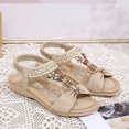 thumbnail image 5 of IWRICH Womens Low Wedge Sandals Arch Support Summer Beach Shoes Comfort Walking Bohemian Footwear Beige 7, 5 of 5