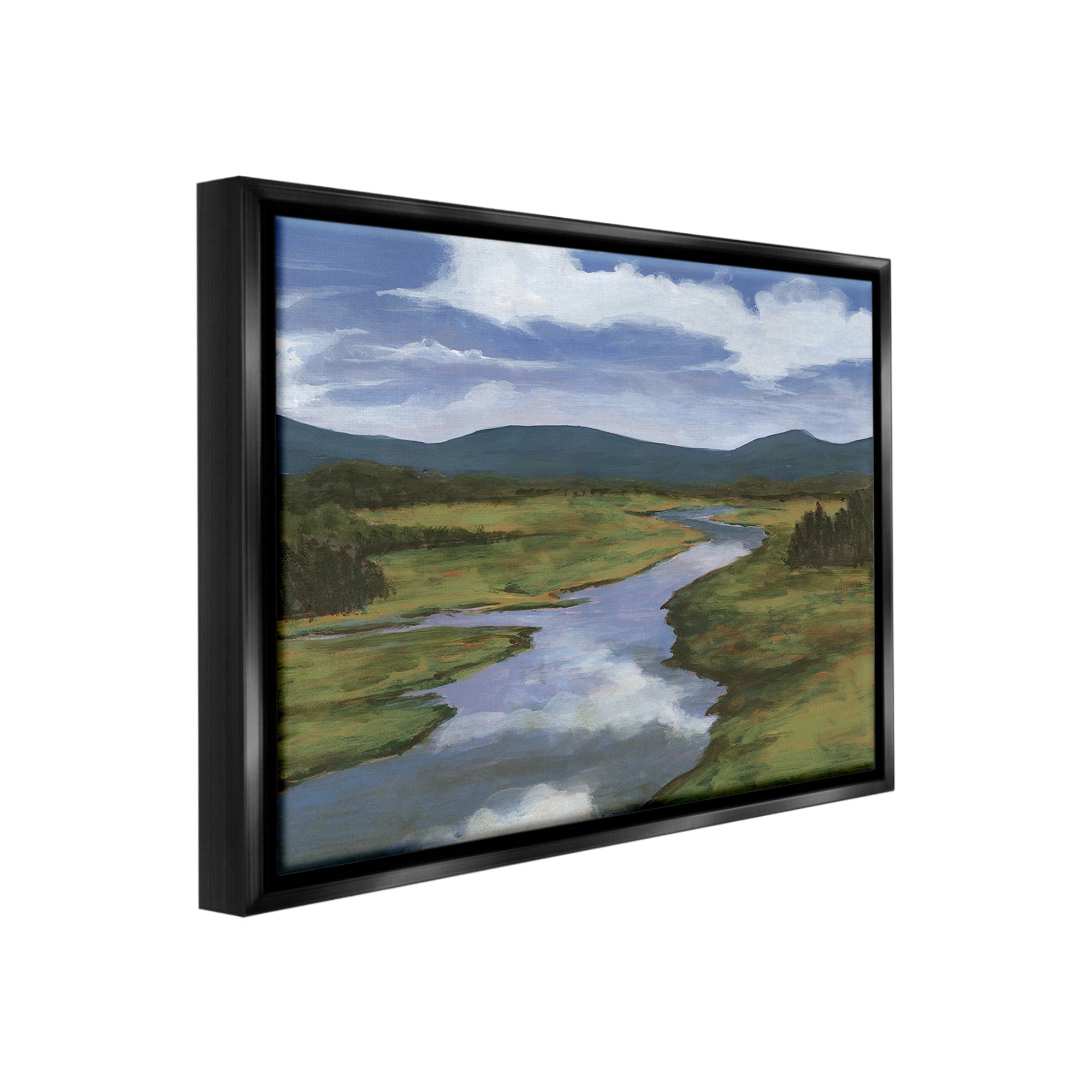 Stupell Industries River with Cloud Reflection Landscape Painting Black Floater Framed Canvas Art Print Wall Art, 21 x 17