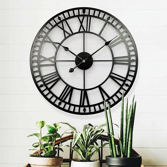 Horloge de Jardin Résistant aux Intempéries Chiffres Romains Rétro Art en Fer Simple Vintage Horloge Extérieure Batterie Silencieuse 40cm