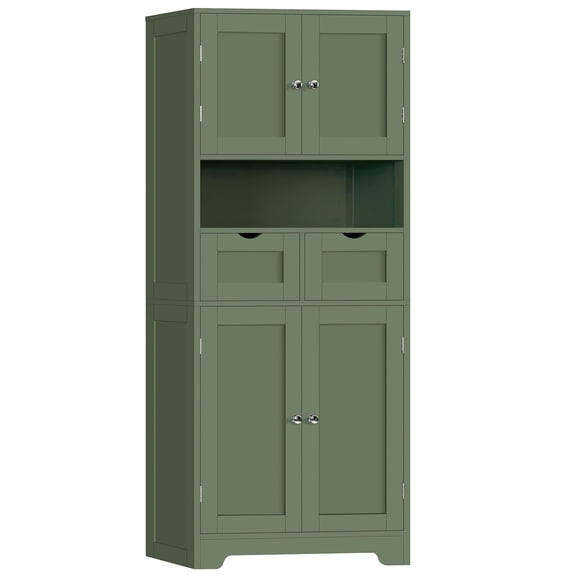 57.8" H Tall Bathroom Storage Cabinet with 2 Drawers & 2 Adjustable Shelves, Floor Cabinet with 4 Doors, Tall Cabinet for Living Room, Dining Room, Entryway, Forest Green