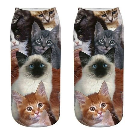 

Yinguo Women 3D Novelty Crazy Funny Cat Ankle Socks Cute Colorful Cartoon Low Cut Socks